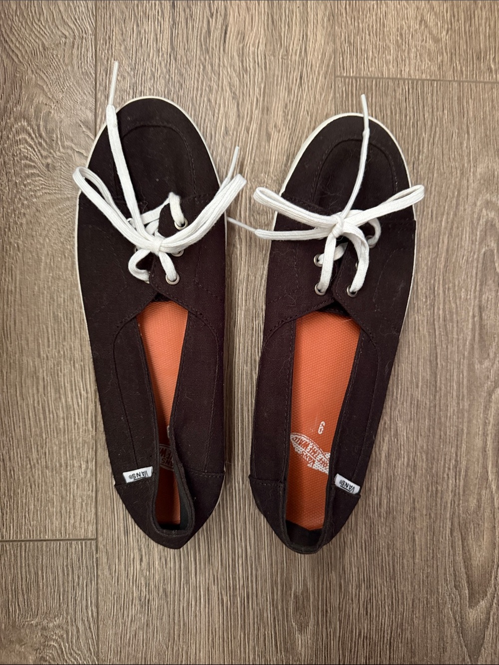 Vans Black Canvas Lace-Up Flats with White Laces
